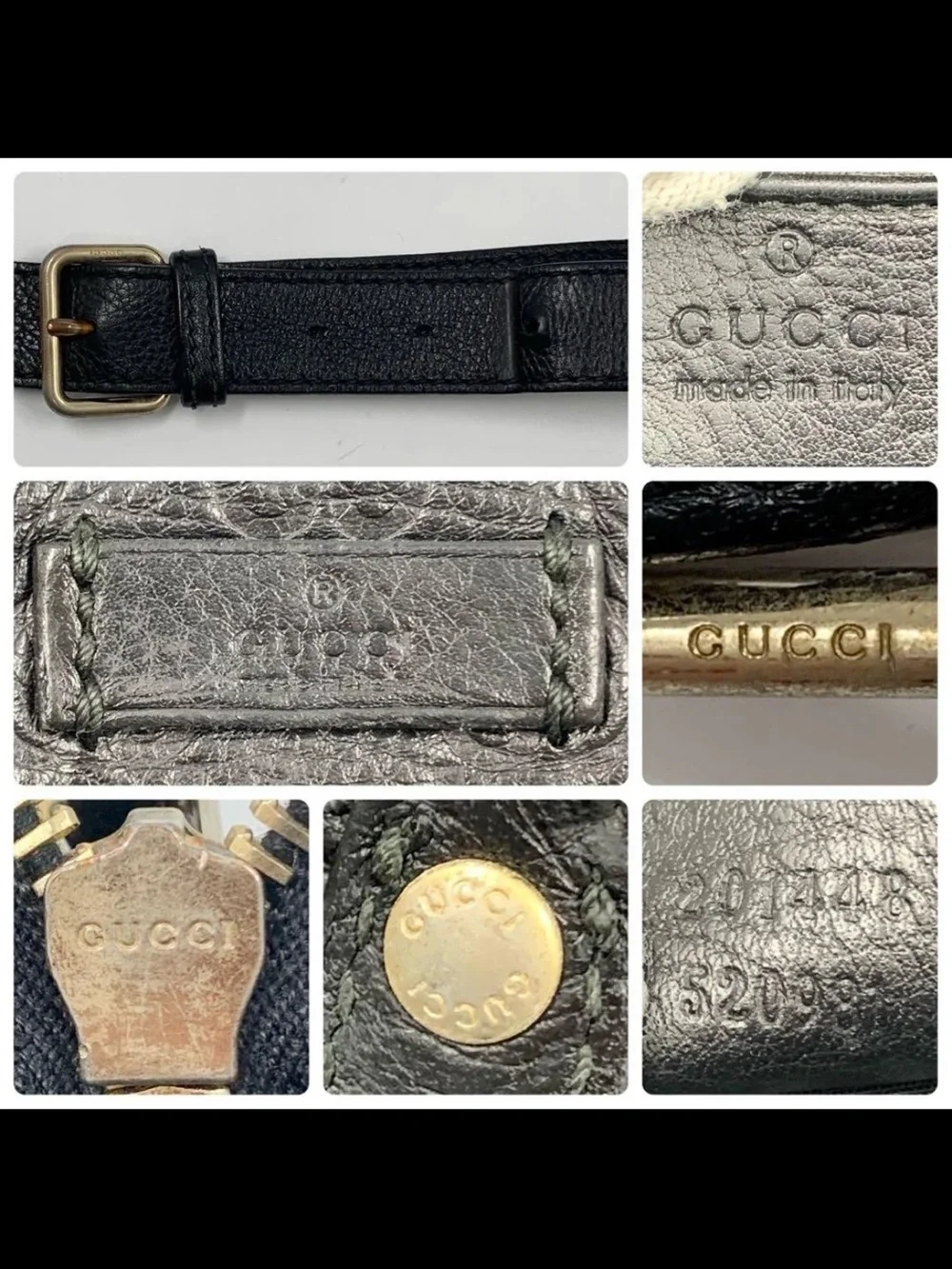 Gucci Black Embossed Leather Messenger Bag with Gold Hardware